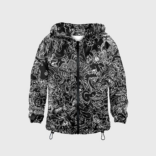 Детская ветровка Монстры черно-белый паттерн / 3D-Черный – фото 1
