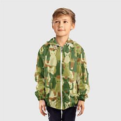 Ветровка с капюшоном детская Камуфляж- зелёные кошки, цвет: 3D-белый — фото 2