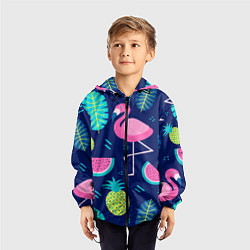 Ветровка с капюшоном детская Фруктовый фламинго, цвет: 3D-черный — фото 2
