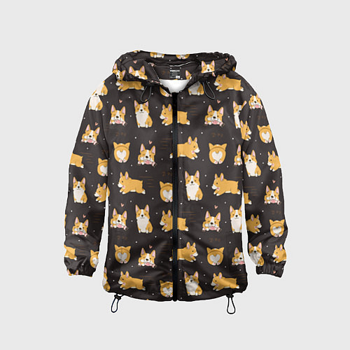 Детская ветровка Вельш корги бемброк - забавные щенки паттерн / 3D-Черный – фото 1