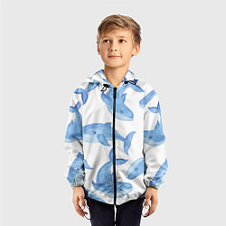 Ветровка с капюшоном детская Косяк китов, цвет: 3D-черный — фото 2