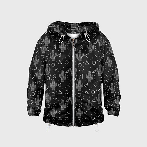 Детская ветровка Черно белые кактусы / 3D-Белый – фото 1