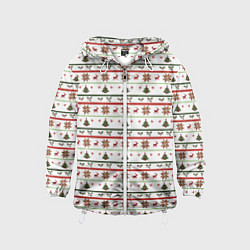 Детская ветровка Узор новогодний Бело-красно-зеленый