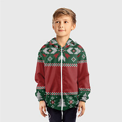 Ветровка с капюшоном детская Knitted Christmas Pattern, цвет: 3D-белый — фото 2