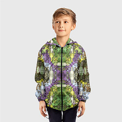 Ветровка с капюшоном детская Коллекция Фрактальная мозаика Фиолетово-зеленый, цвет: 3D-черный — фото 2