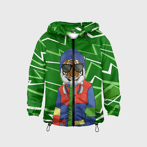 Детская ветровка Крутой Тигр фурри на стиле / 3D-Черный – фото 1