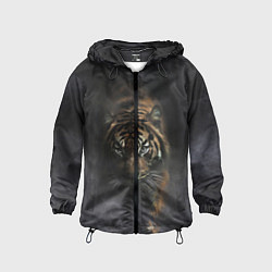 Ветровка с капюшоном детская Тигр в тумане, цвет: 3D-черный