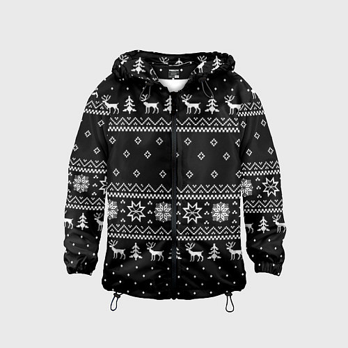 Детская ветровка ЧЁРНЫЙ НОВОГОДНИЙ СВИТЕР С ОЛЕНЯМИ 2022 / 3D-Черный – фото 1