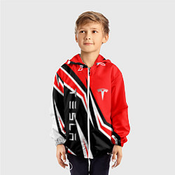 Ветровка с капюшоном детская ТЕСЛА - КРАСНЫЙ СПОРТИВНЫЙ, цвет: 3D-белый — фото 2