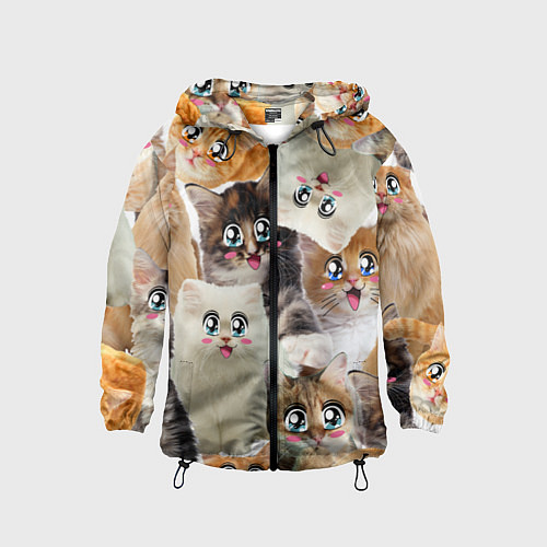 Детская ветровка Много кошек с большими анимэ глазами / 3D-Черный – фото 1