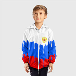 Ветровка с капюшоном детская Флаг герб russia, цвет: 3D-белый — фото 2
