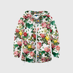 Ветровка с капюшоном детская Узор из летних роз Summer Roses Pattern, цвет: 3D-белый