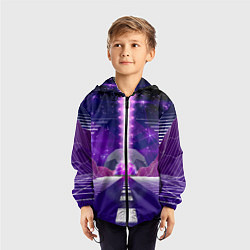 Ветровка с капюшоном детская Vaporwave Neon Space, цвет: 3D-черный — фото 2