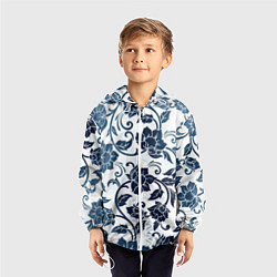 Ветровка с капюшоном детская Гжелевые цветы, цвет: 3D-белый — фото 2
