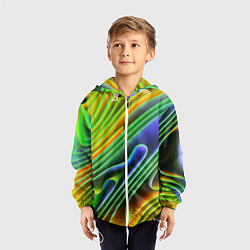 Ветровка с капюшоном детская Цветные неоновые полосы Абстракция Color neon patt, цвет: 3D-белый — фото 2