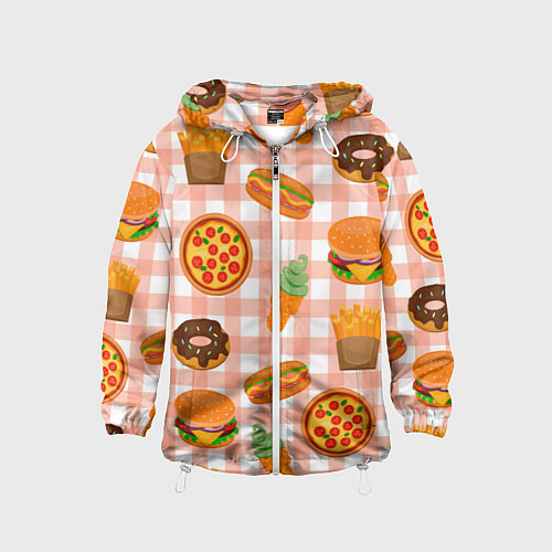 Детская ветровка PIZZA DONUT BURGER FRIES ICE CREAM pattern / 3D-Белый – фото 1