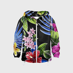Ветровка с капюшоном детская Floral vanguard composition Летняя ночь Fashion tr, цвет: 3D-белый