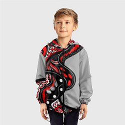 Ветровка с капюшоном детская Красно-чёрные дудлы, цвет: 3D-черный — фото 2