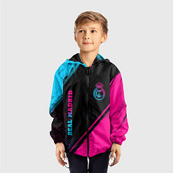 Ветровка с капюшоном детская Real Madrid - neon gradient: символ и надпись верт, цвет: 3D-черный — фото 2