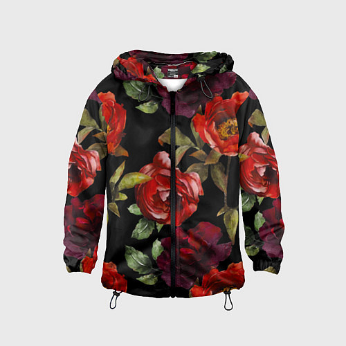 Детская ветровка Цветы Нарисованные Розы На Чёрном Фоне / 3D-Черный – фото 1