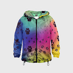 Ветровка с капюшоном детская Следы кошек и птиц, цвет: 3D-черный