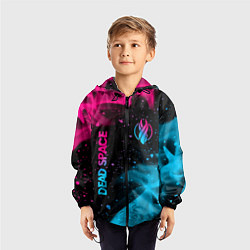 Ветровка с капюшоном детская Dead Space - neon gradient: символ и надпись верти, цвет: 3D-черный — фото 2