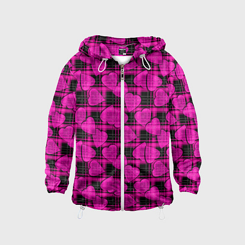 Детская ветровка Black and pink hearts pattern on checkered / 3D-Белый – фото 1