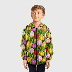 Ветровка с капюшоном детская Объемные разноцветные тюльпаны, цвет: 3D-черный — фото 2