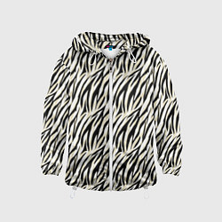 Ветровка с капюшоном детская Тигровый полосатый узор-черные, бежевые полосы на, цвет: 3D-белый