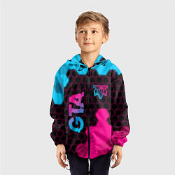 Ветровка с капюшоном детская GTA - neon gradient: надпись, символ, цвет: 3D-черный — фото 2
