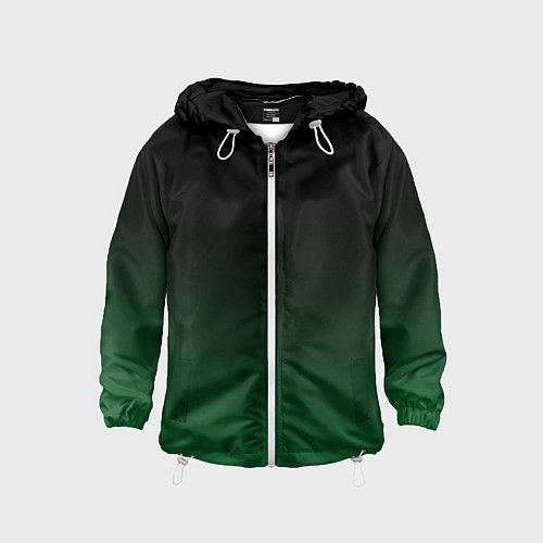 Детская ветровка Черный и мшистый зеленый градиент омбре / 3D-Белый – фото 1