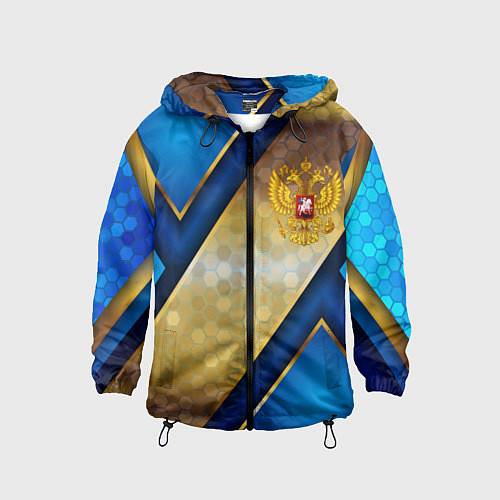 Детская ветровка Золотой герб России на синем объемном фоне / 3D-Черный – фото 1