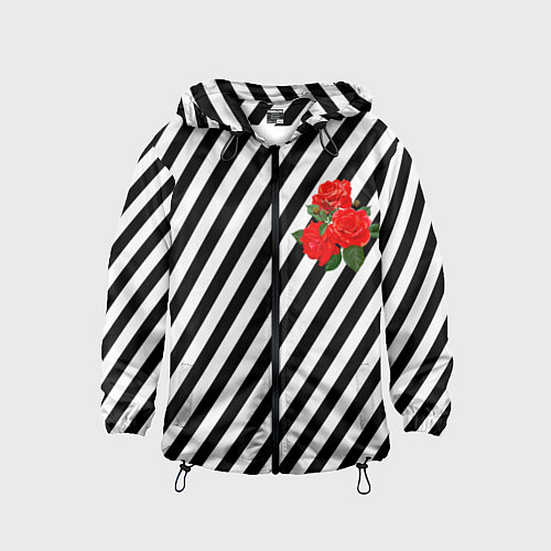 Детская ветровка Черно-белые полоски с букетом роз / 3D-Черный – фото 1