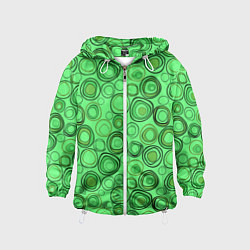 Ветровка с капюшоном детская Ярко-зеленый неоновый абстрактный узор, цвет: 3D-белый