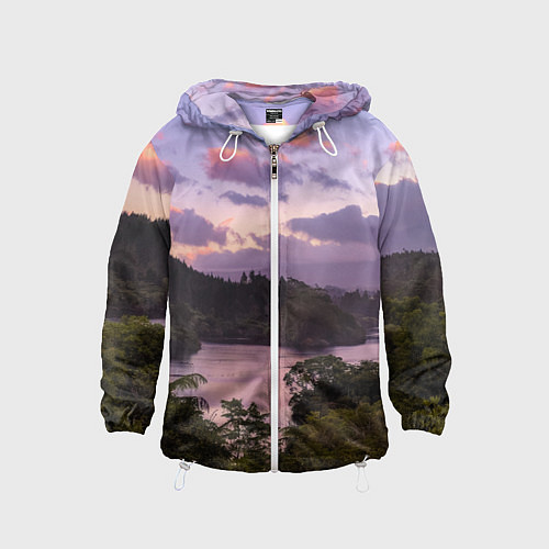 Детская ветровка Пейзаж вечерней реки и леса / 3D-Белый – фото 1