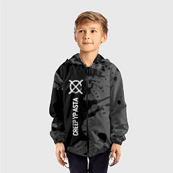 Ветровка с капюшоном детская CreepyPasta glitch на темном фоне: по-вертикали, цвет: 3D-черный — фото 2
