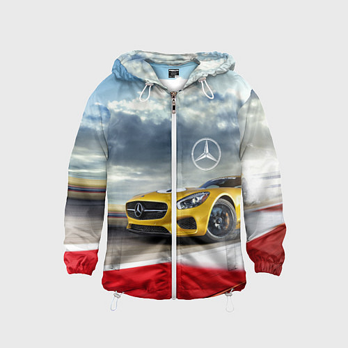 Детская ветровка Mercedes AMG V8 Biturbo на трассе / 3D-Белый – фото 1