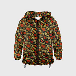 Ветровка с капюшоном детская Хохлома - красные ягоды, цвет: 3D-черный
