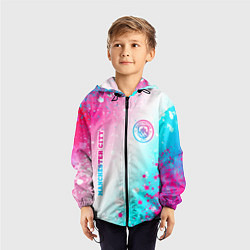 Ветровка с капюшоном детская Manchester City neon gradient style: надпись, симв, цвет: 3D-черный — фото 2