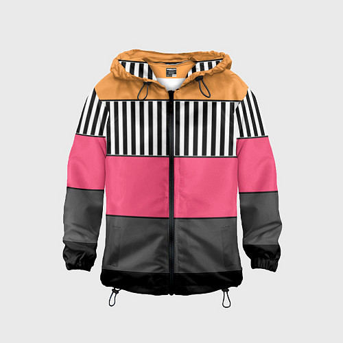 Детская ветровка Полосатый узор желтые розовые черные полосы / 3D-Черный – фото 1