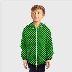 Ветровка с капюшоном детская Зелёная шахматка - паттерн, цвет: 3D-белый — фото 2