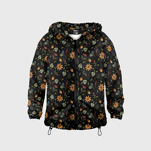 Детская ветровка Уютные растения на чёрном фоне / 3D-Черный – фото 1