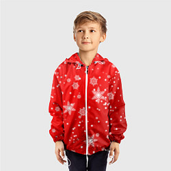 Ветровка с капюшоном детская Снежинки на красном фоне, цвет: 3D-белый — фото 2