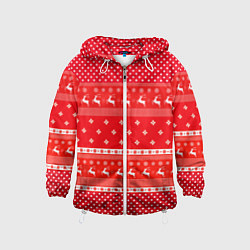 Ветровка с капюшоном детская Праздничный красный свитер, цвет: 3D-белый