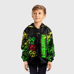 Ветровка с капюшоном детская Minecraft - неоновые логотипы, цвет: 3D-черный — фото 2