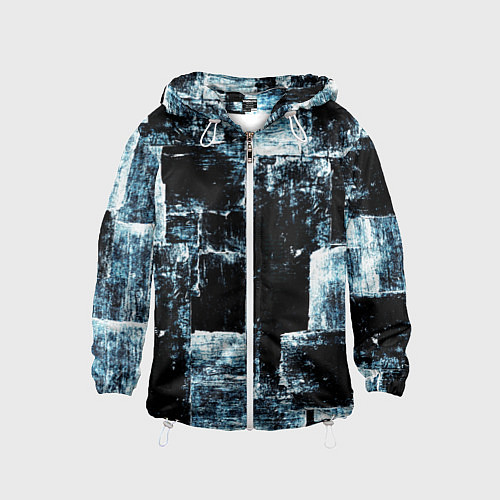 Детская ветровка Голубой, чёрный и белый абстракт / 3D-Белый – фото 1