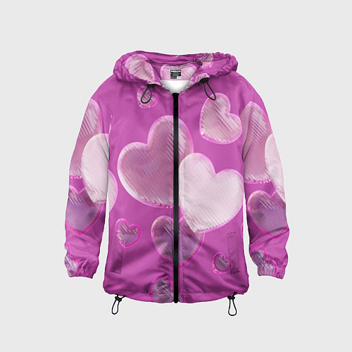 Детская ветровка Сердца на розовов фоне / 3D-Черный – фото 1