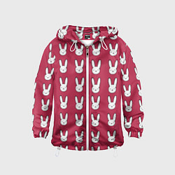 Ветровка с капюшоном детская Bunny Pattern red, цвет: 3D-белый