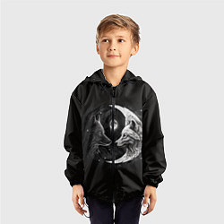 Ветровка с капюшоном детская Волки инь-янь луна, цвет: 3D-черный — фото 2