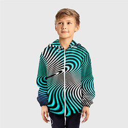 Ветровка с капюшоном детская Оптические волны психоделика, цвет: 3D-белый — фото 2